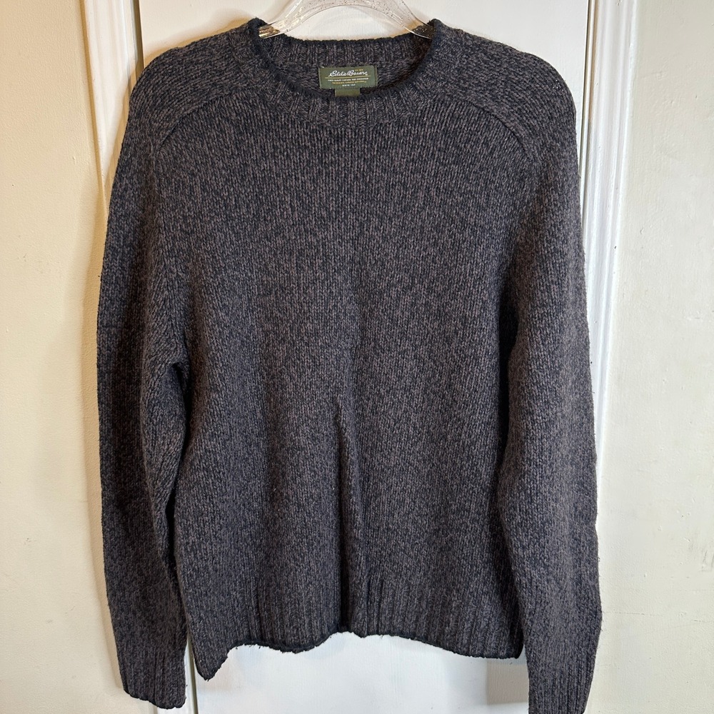 Eddie Bauer Mens Lambswool Blend Crewneck Sweater Charcoal Marl Gray Medium